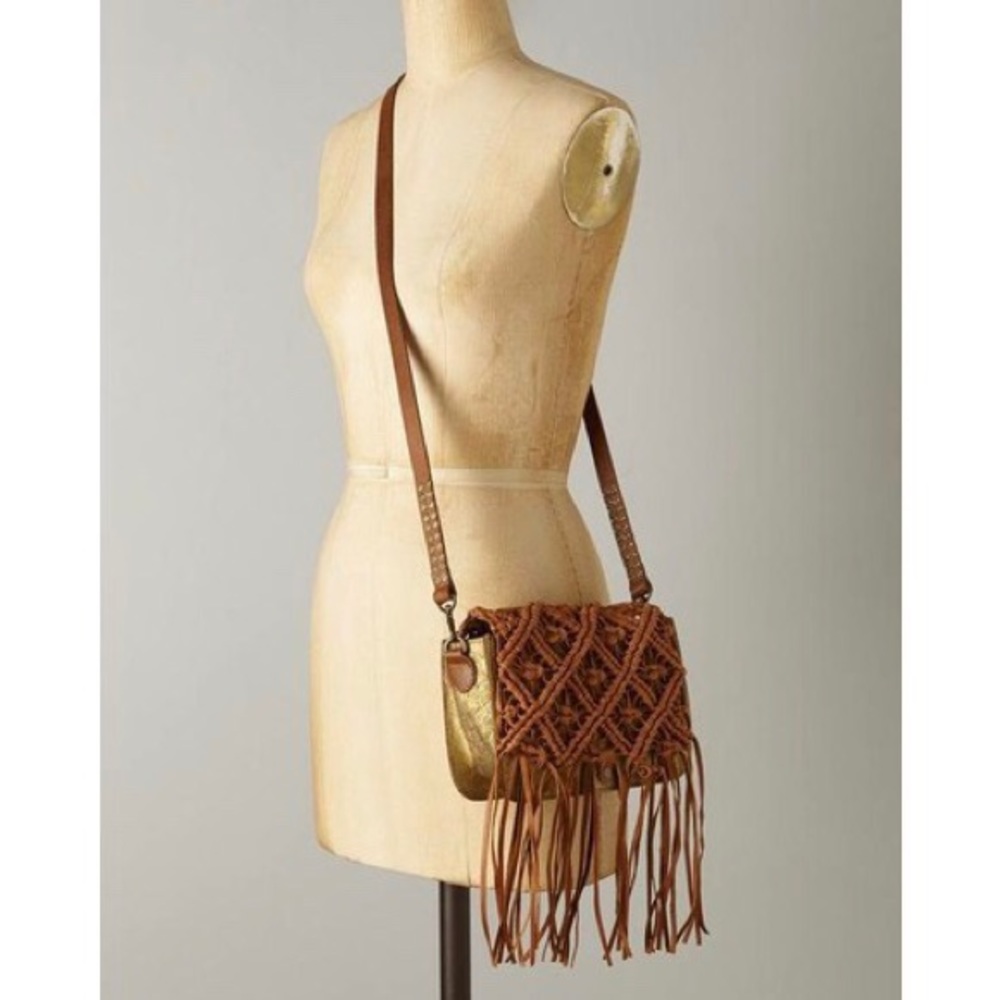 Anthropologie fringe leather braided crossbody bag